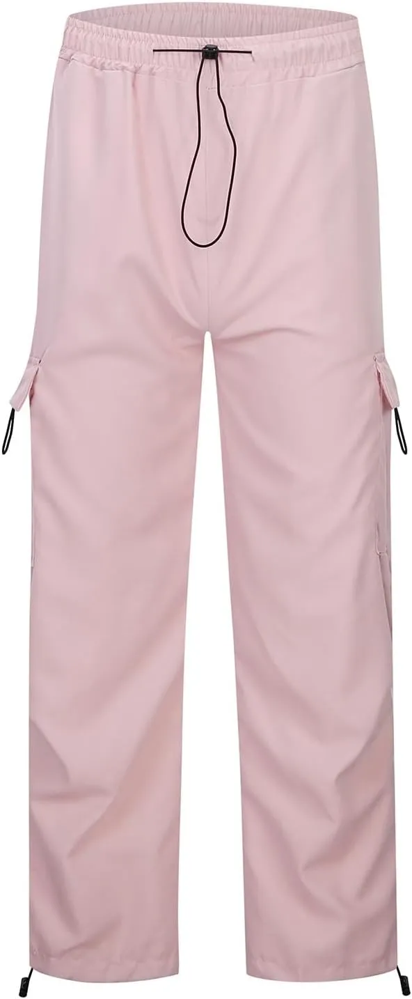 Baggy Parachute Pants for Women Elastic High Waist Lounge Cargo Pants Multiple Pockets Jogger Y2K Quick Dry Pant