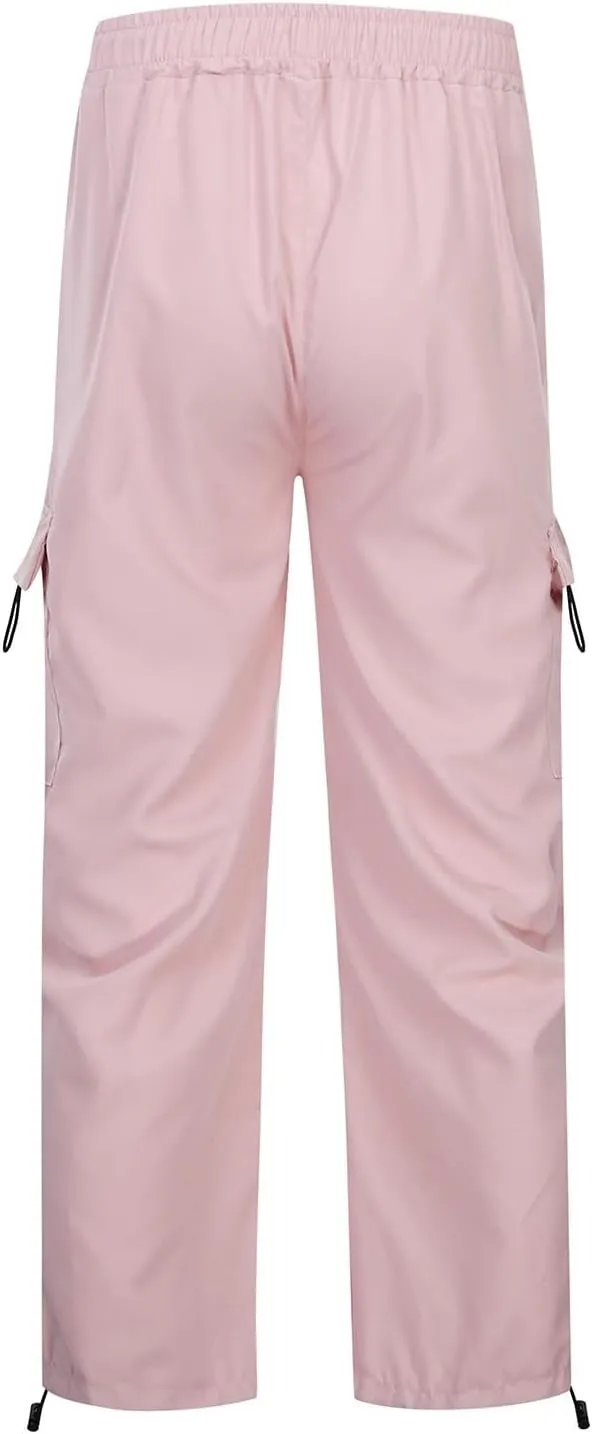 Baggy Parachute Pants for Women Elastic High Waist Lounge Cargo Pants Multiple Pockets Jogger Y2K Quick Dry Pant