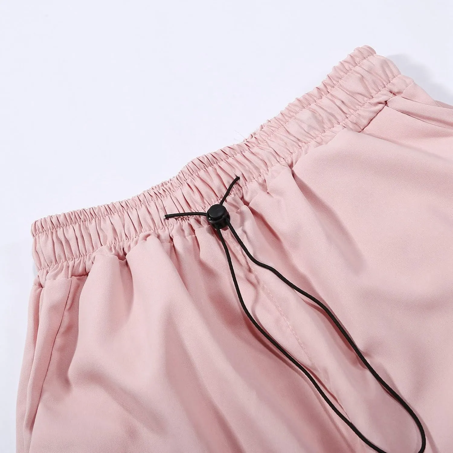 Baggy Parachute Pants for Women Elastic High Waist Lounge Cargo Pants Multiple Pockets Jogger Y2K Quick Dry Pant
