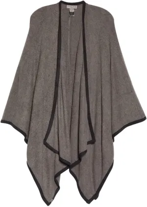 Barefoot Dreams CozyChic Lite Bordered Wrap, Long Fine Knit Open Front Cardigans, Lightweight Long Sleeve Winter Clothes, Cocoon Wrap Sweater, Mineral/Black, One Size