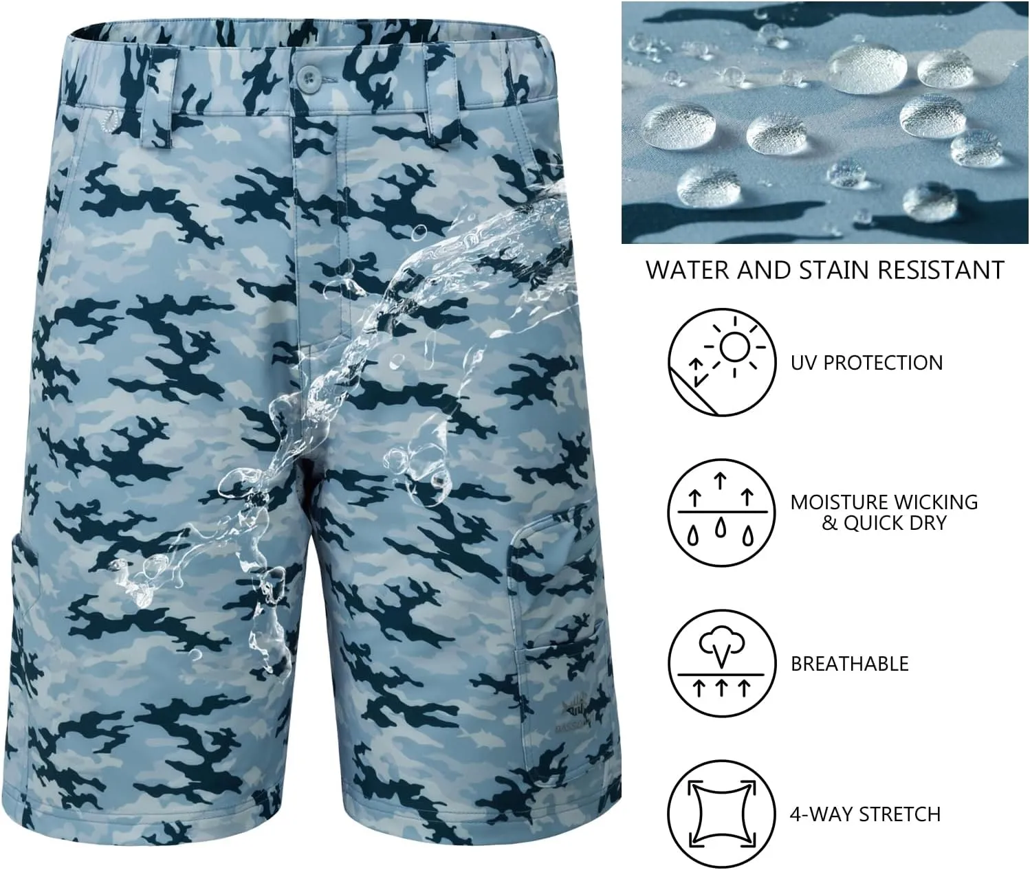 BASSDASH 10.5 Mens Fishing Cargo Shorts Quick Dry UPF 50  Water Resistant FP01M