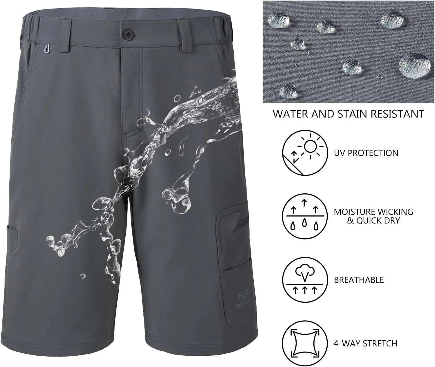 BASSDASH 10.5 Mens Fishing Cargo Shorts Quick Dry UPF 50  Water Resistant FP01M