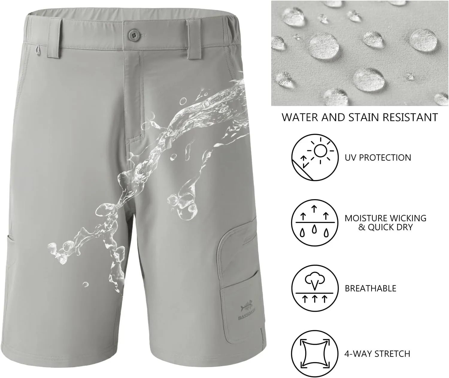 BASSDASH 10.5 Mens Fishing Cargo Shorts Quick Dry UPF 50  Water Resistant FP01M
