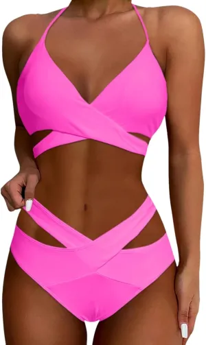Bathing Suit for Women Camisole Crisscross Bikini Push Up Two Piece High Waisted Cool Western Womens Swimsuits Bikini