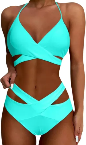 Bathing Suit for Women Camisole Crisscross Bikini Push Up Two Piece High Waisted Cool Western Womens Swimsuits Bikini