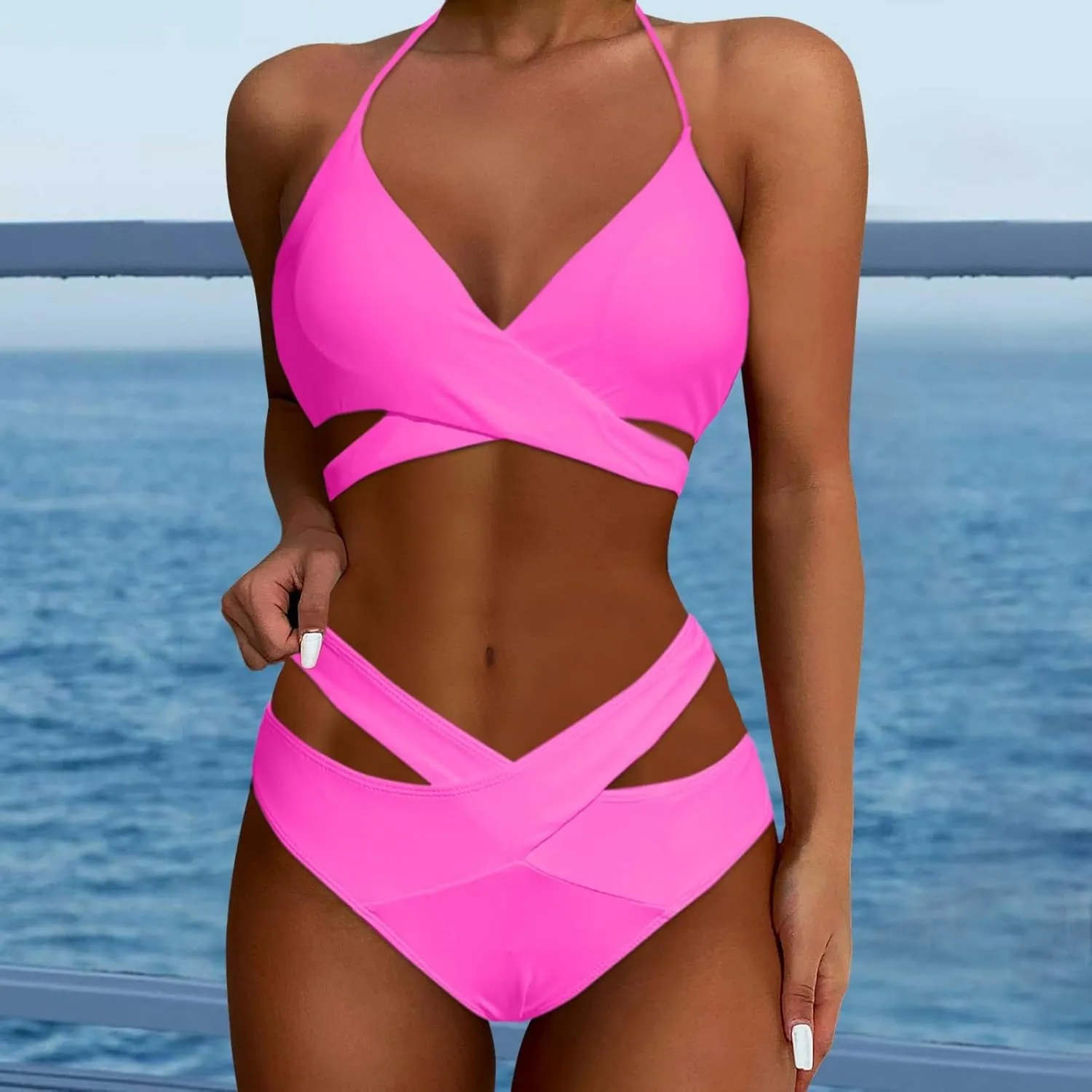 Bathing Suit for Women Camisole Crisscross Bikini Push Up Two Piece High Waisted Cool Western Womens Swimsuits Bikini