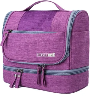 BEANGEL Travel Toiletry Bag with Double Compartments Hanging Hook Purple Water-Resistant