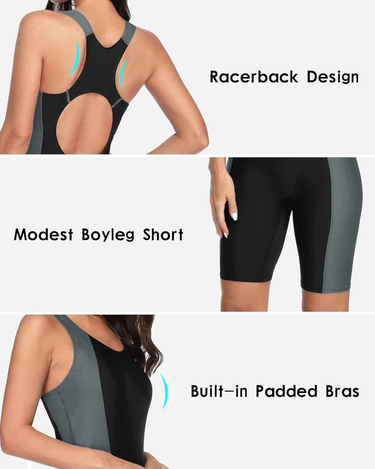 beautyin Women's Boyleg Unitard Swimsuits Racerback Athletic One Piece Bathing Suits Knee Length Bodysuits