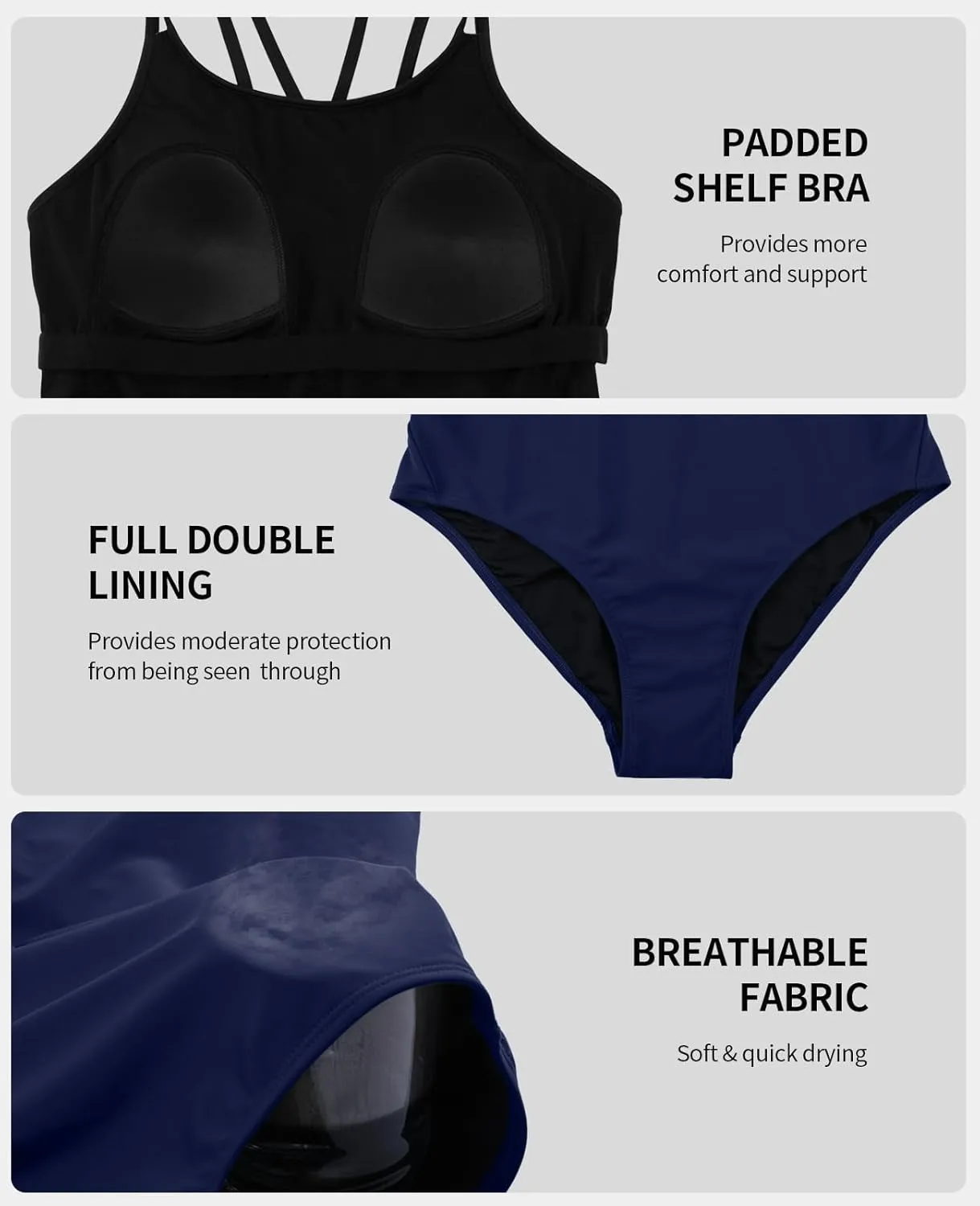 beautyin Women's One Piece Swimsuits Athletic Double Straps Slimming Bathing Suit Sports Swimwear