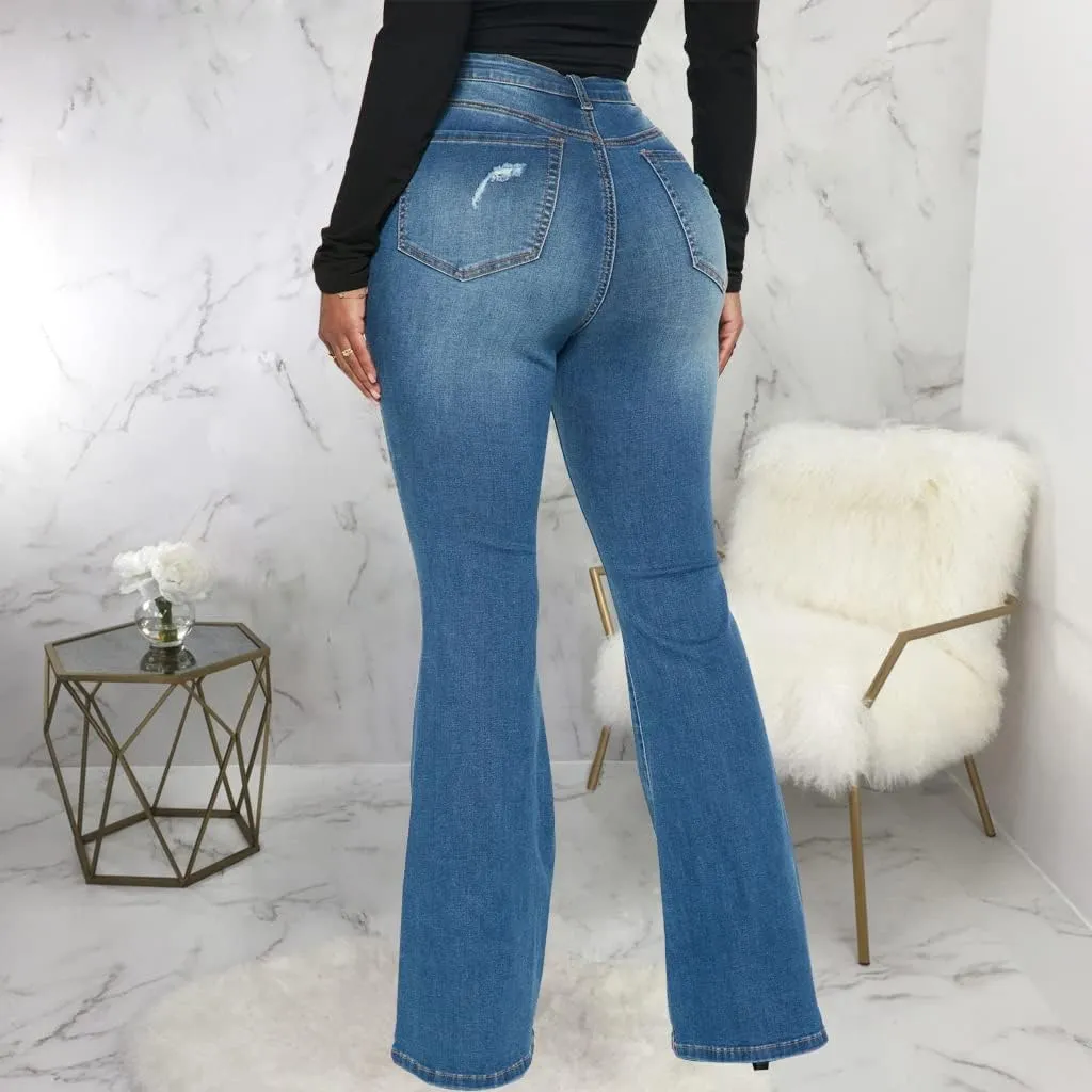 Bell Bottom Jeans for Women Ripped High Waisted Classic Flared Pants