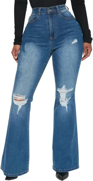 Bell Bottom Jeans for Women Ripped High Waisted Classic Flared Pants