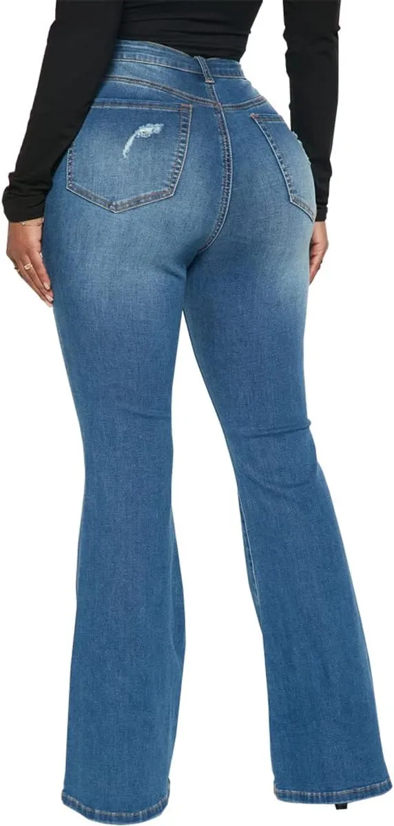 Bell Bottom Jeans for Women Ripped High Waisted Classic Flared Pants