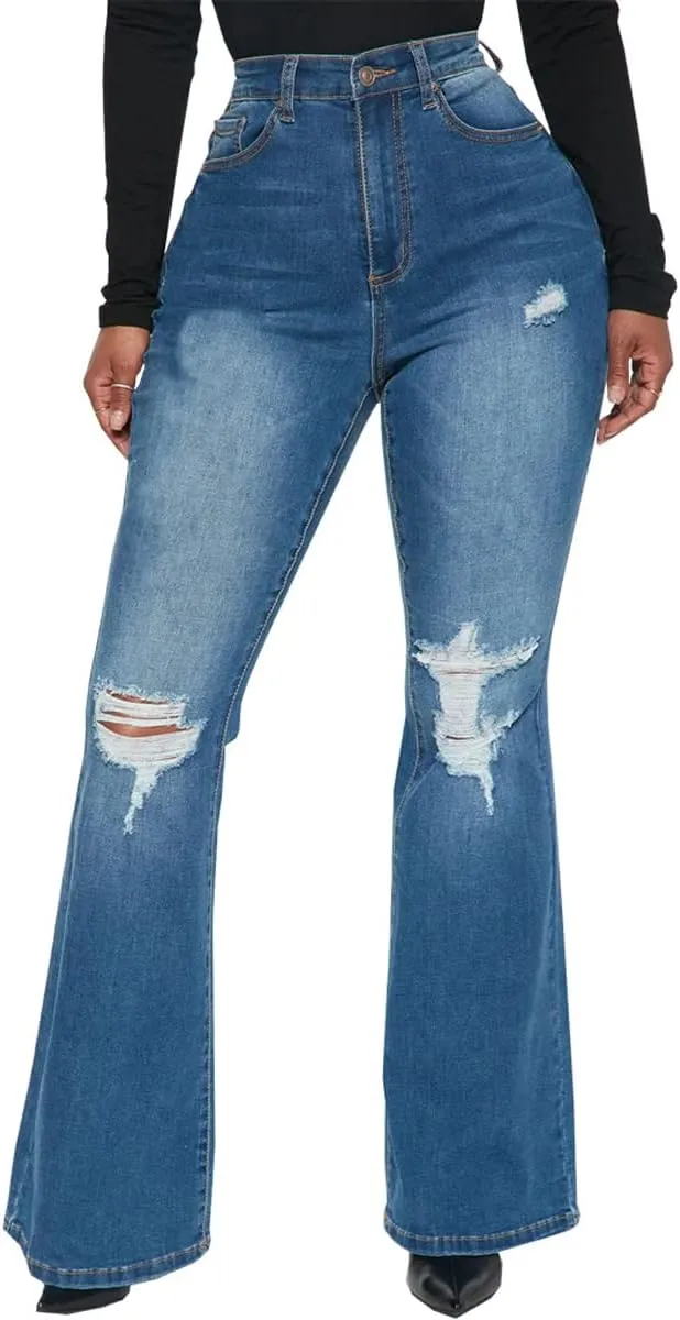 Bell Bottom Jeans for Women Ripped High Waisted Classic Flared Pants