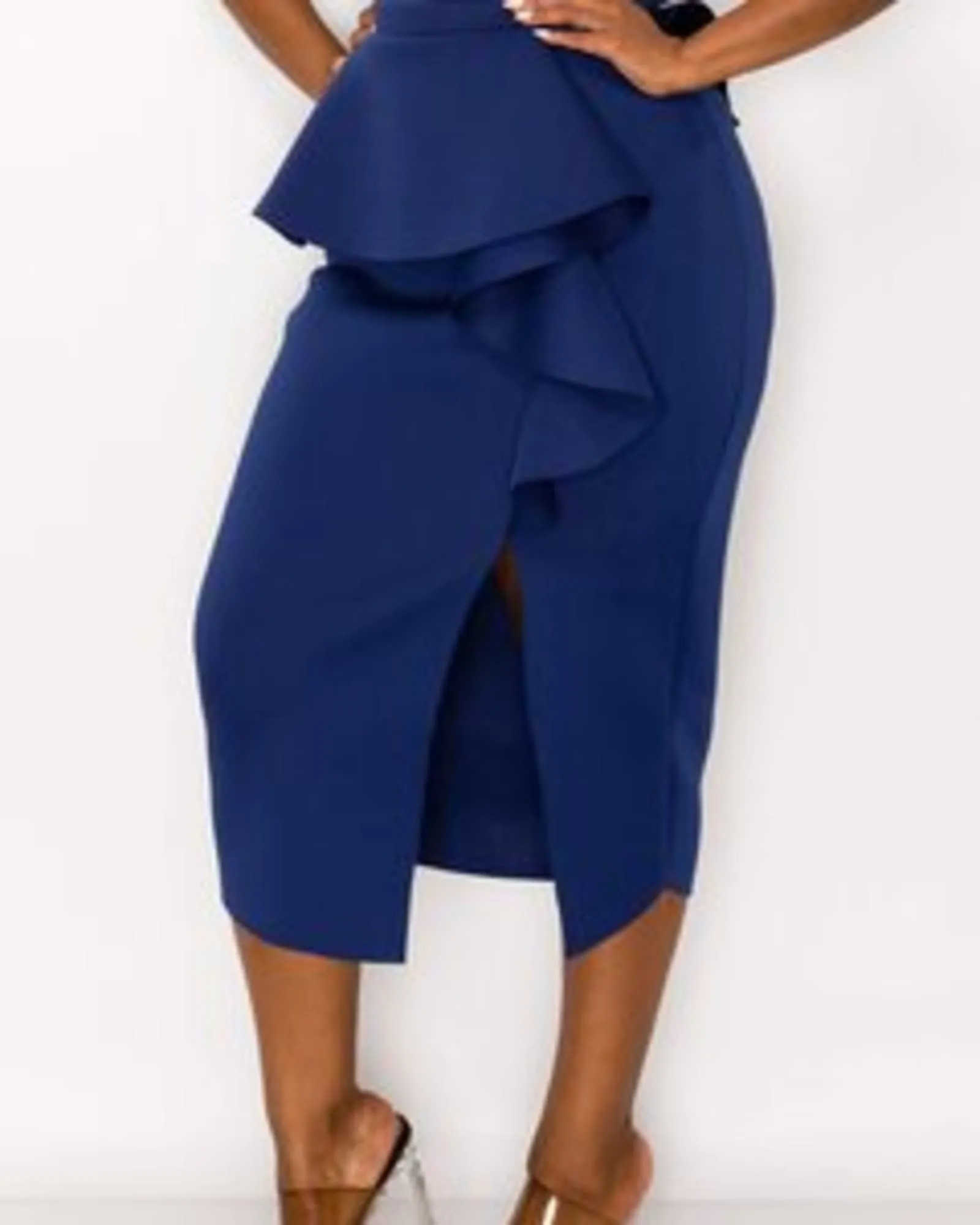 Bella Neoprene Midi Skirt | Navy