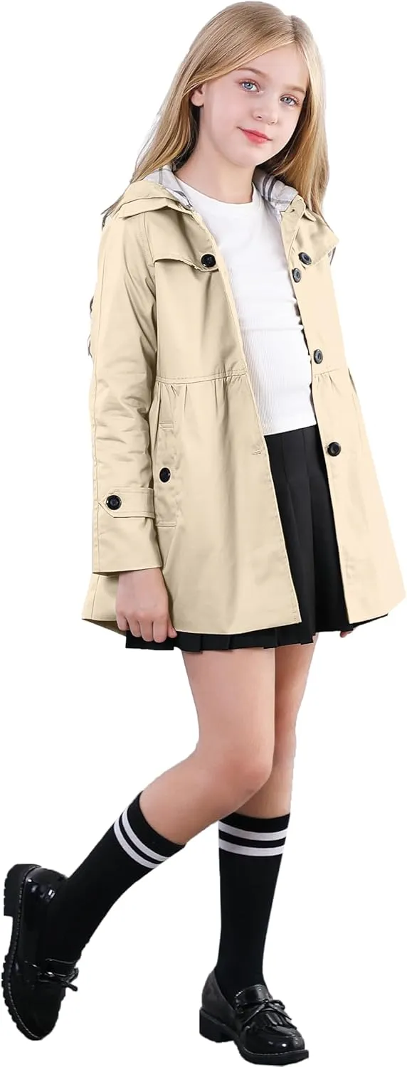 Betusline Girl's Single Breasted Trench Coat Dress Coat Outerwear, 2-14 Years