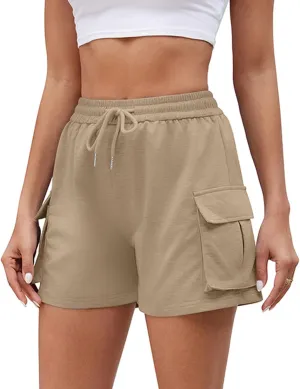 Biker Shorts Women Cute High Waisted Drawstring Tactical Running Shorts Workout Fitness Side Pocketed Summer Beach Shorts