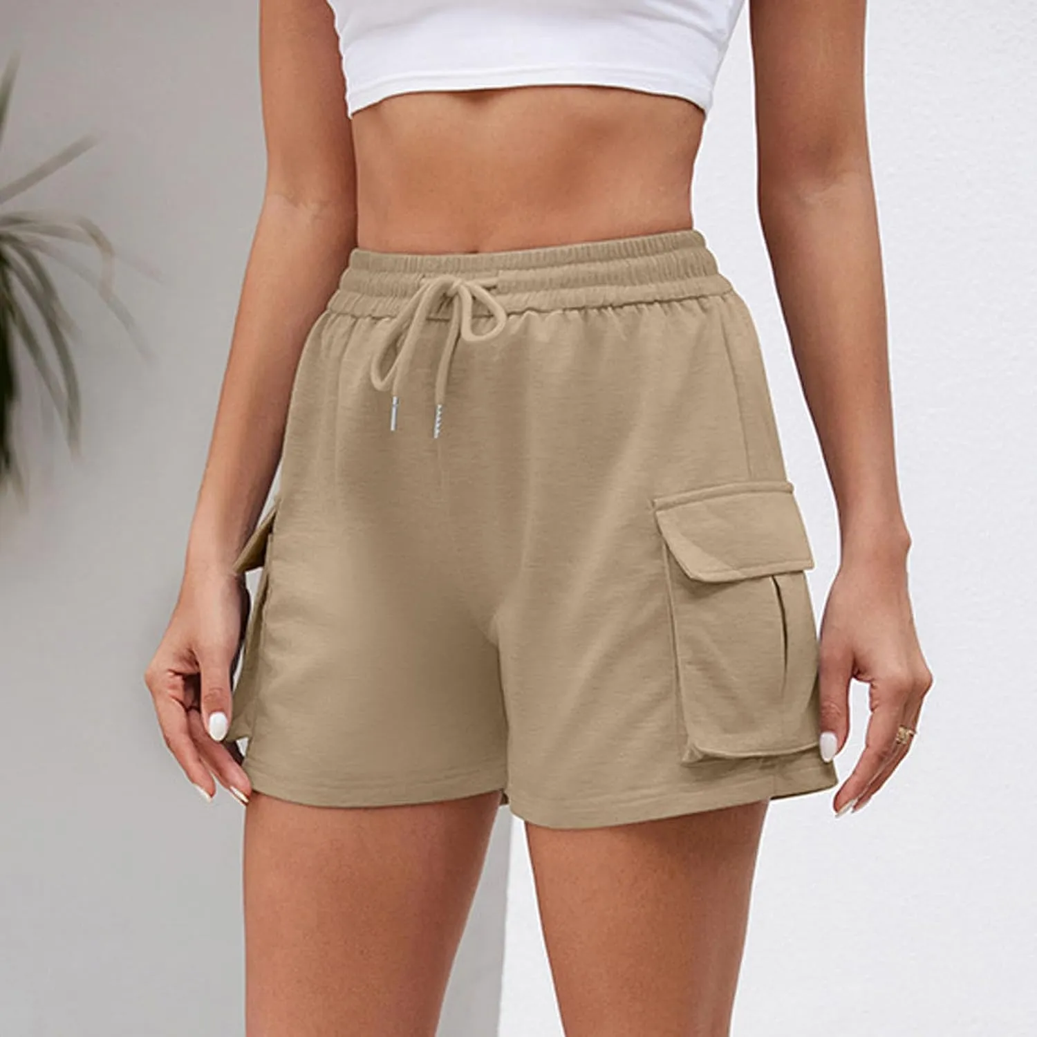 Biker Shorts Women Cute High Waisted Drawstring Tactical Running Shorts Workout Fitness Side Pocketed Summer Beach Shorts