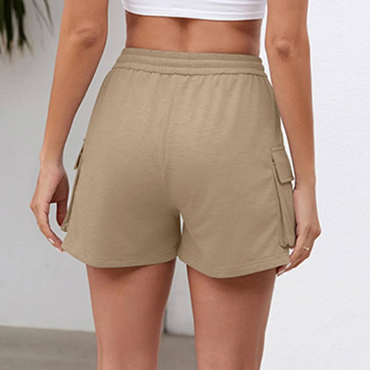 Biker Shorts Women Cute High Waisted Drawstring Tactical Running Shorts Workout Fitness Side Pocketed Summer Beach Shorts