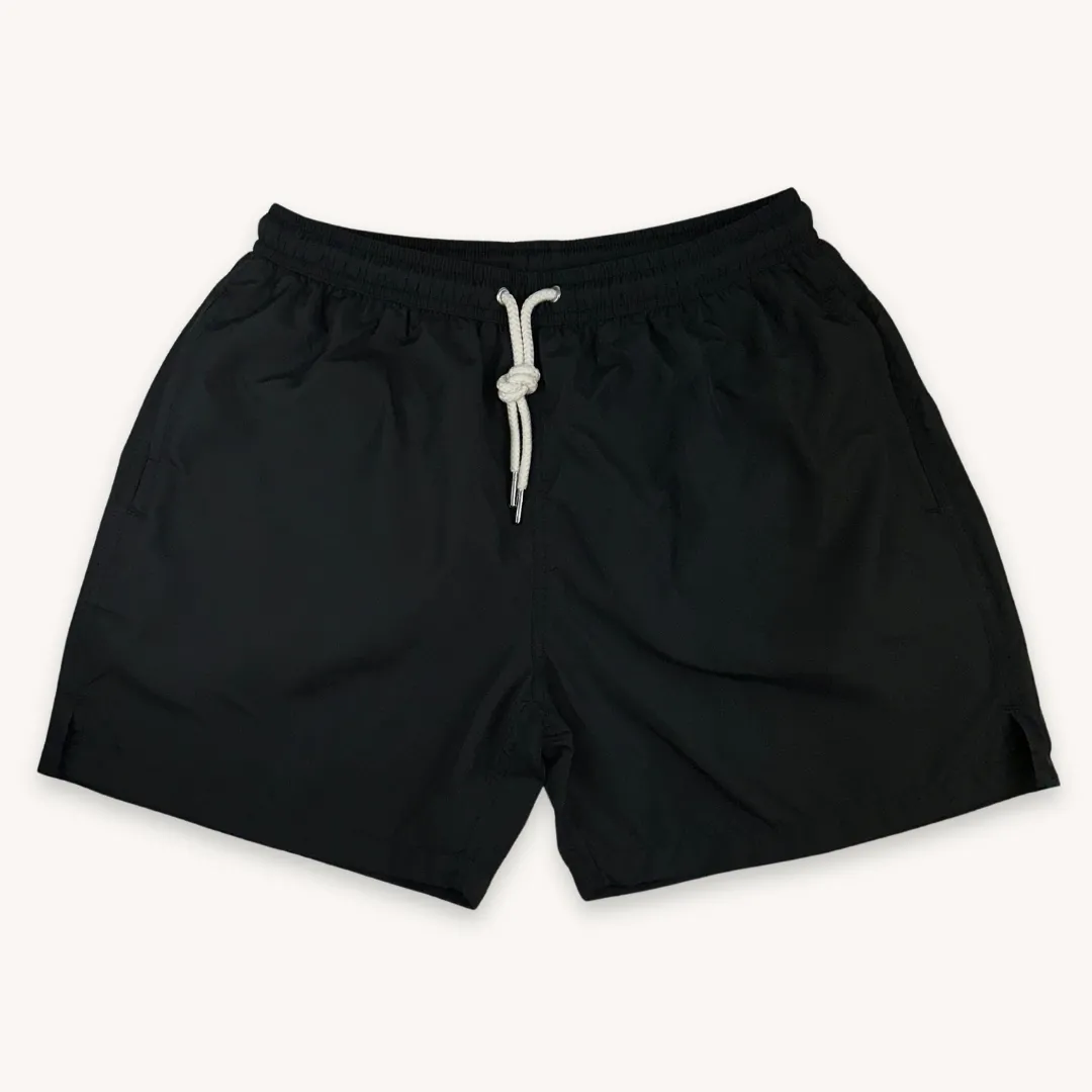 Black Solid Swim Shorts