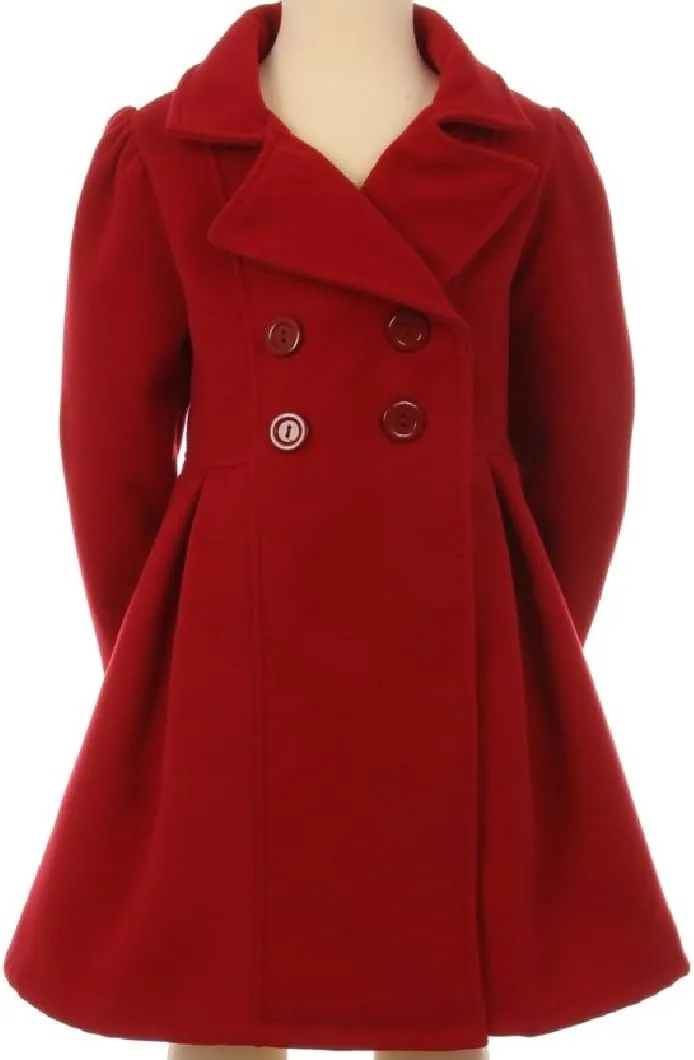 BluNight Collection Girls Dress Coat Long Sleeve Button Pocket Long Winter Coat Outerwear 2-14