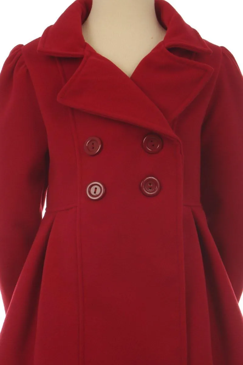 BluNight Collection Girls Dress Coat Long Sleeve Button Pocket Long Winter Coat Outerwear 2-14