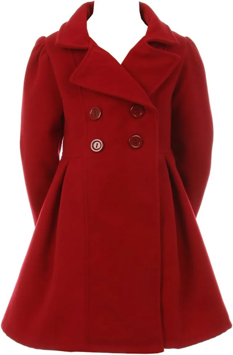 BluNight Collection Girls Dress Coat Long Sleeve Button Pocket Long Winter Coat Outerwear 2-14
