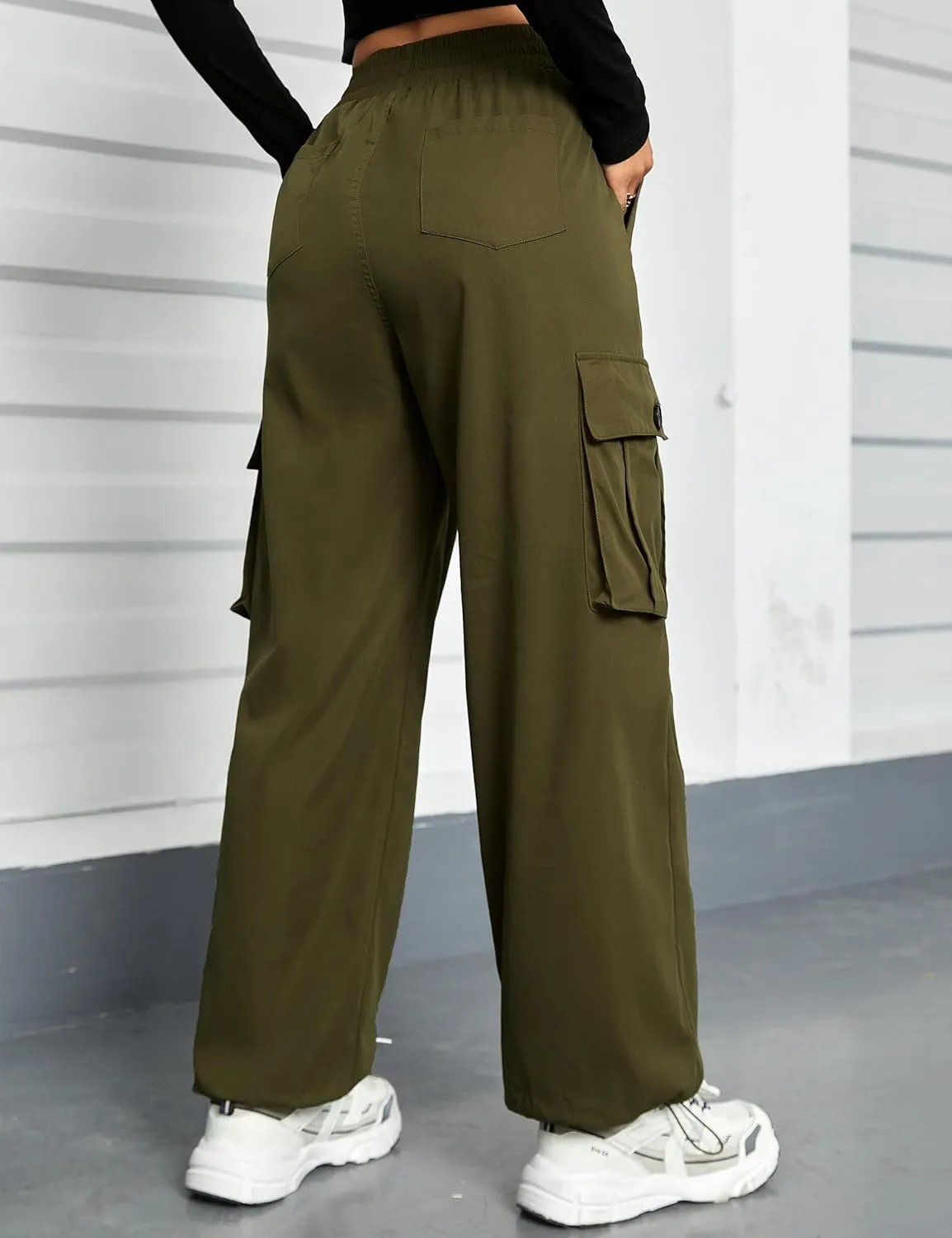 BMJL Womens Cargo Pants High Waisted Parachute Pants Wide Leg Baggy Y2K Trendy Trousers with Multiple Pockets