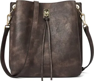 BOSTANTEN Crossbody Bucket Shoulder Bags for Women Vegan Leather Purse Cross Body Handbag Multiple Pockets