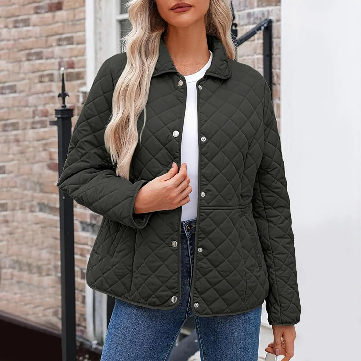 BOXIACEY Womens Quilted Puffer Jacket Winter Down Coats Stand Collar Lightweight Jacket Padded Jacket with Pockets