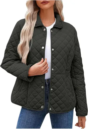 BOXIACEY Womens Quilted Puffer Jacket Winter Down Coats Stand Collar Lightweight Jacket Padded Jacket with Pockets