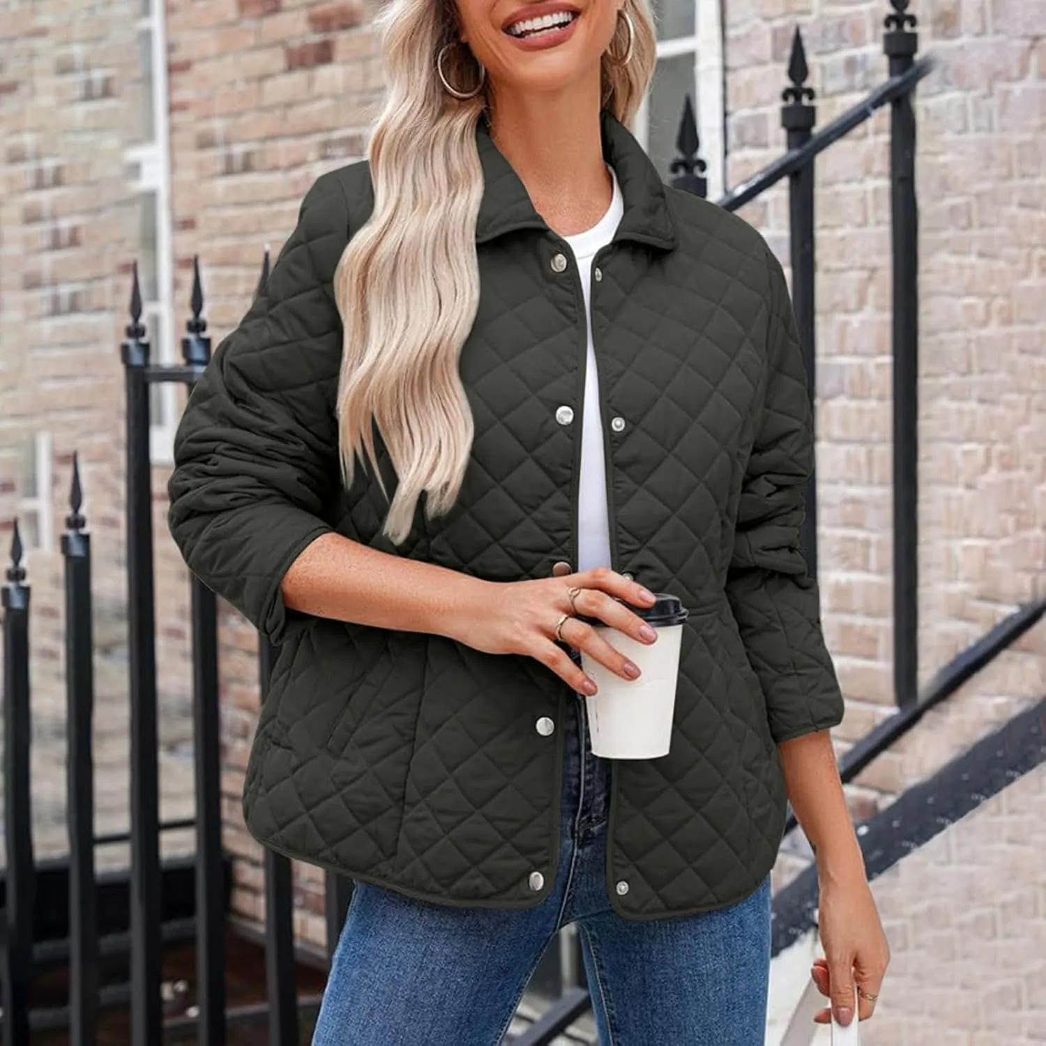 BOXIACEY Womens Quilted Puffer Jacket Winter Down Coats Stand Collar Lightweight Jacket Padded Jacket with Pockets