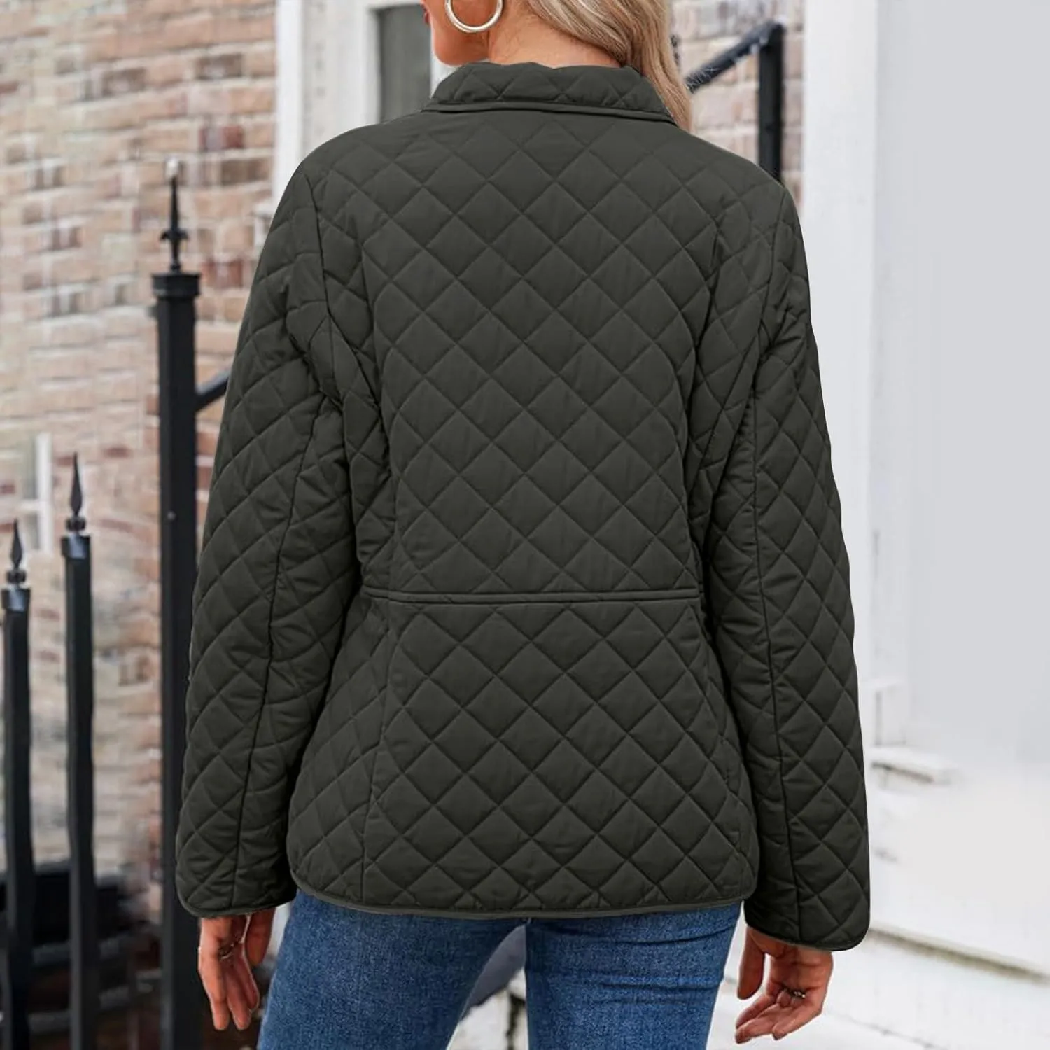 BOXIACEY Womens Quilted Puffer Jacket Winter Down Coats Stand Collar Lightweight Jacket Padded Jacket with Pockets