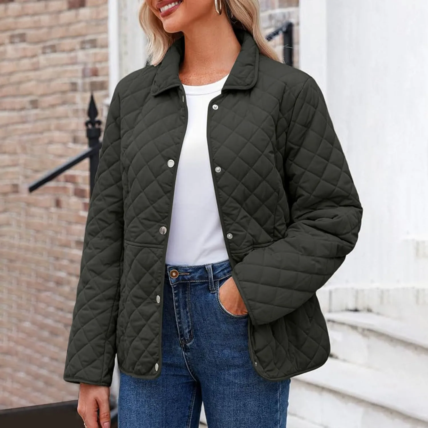 BOXIACEY Womens Quilted Puffer Jacket Winter Down Coats Stand Collar Lightweight Jacket Padded Jacket with Pockets