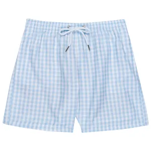 Boys Swim Trunks Boxer Brief Liner (sizes 6-14) | “Blue Gingham"
