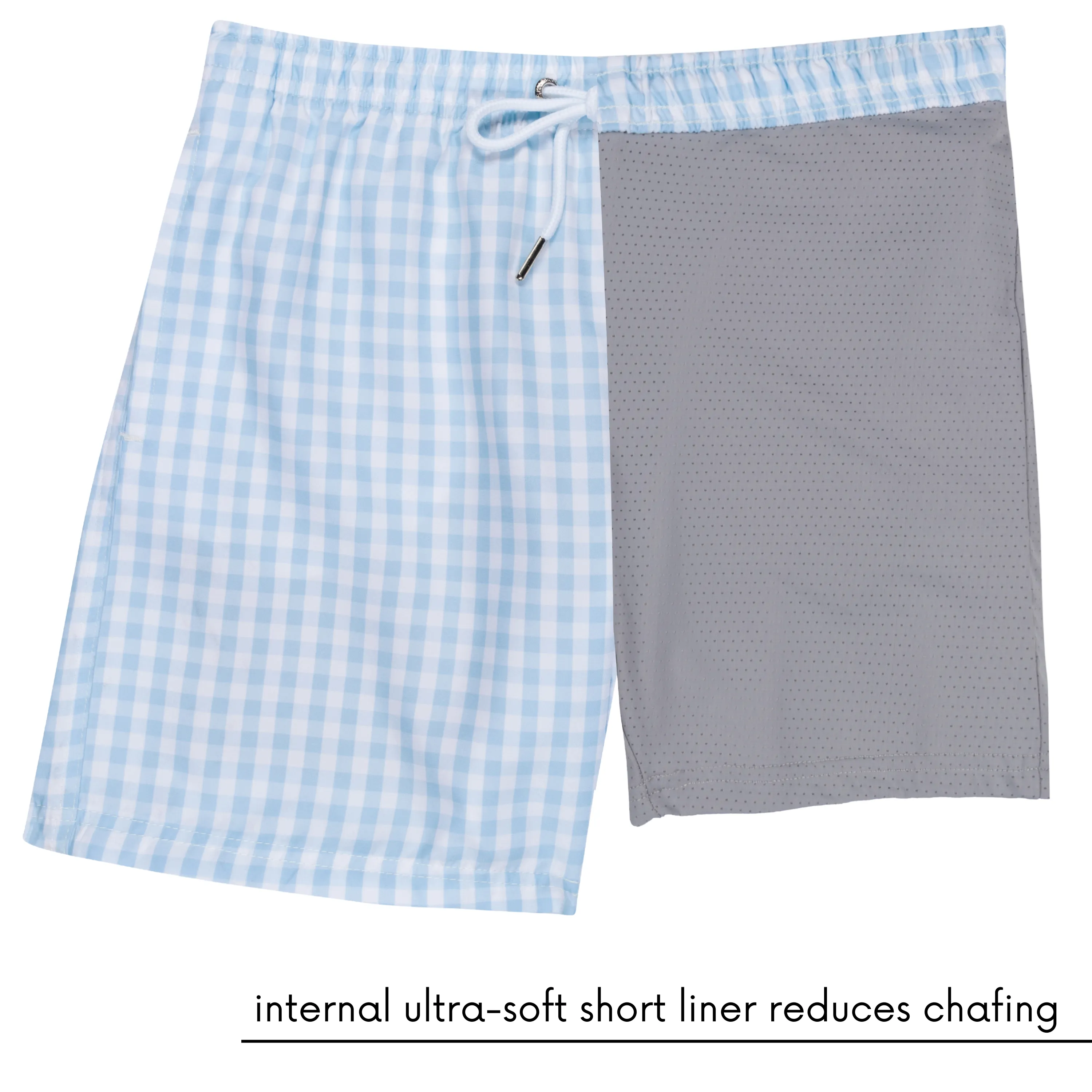 Boys Swim Trunks Boxer Brief Liner (sizes 6-14) | “Blue Gingham"