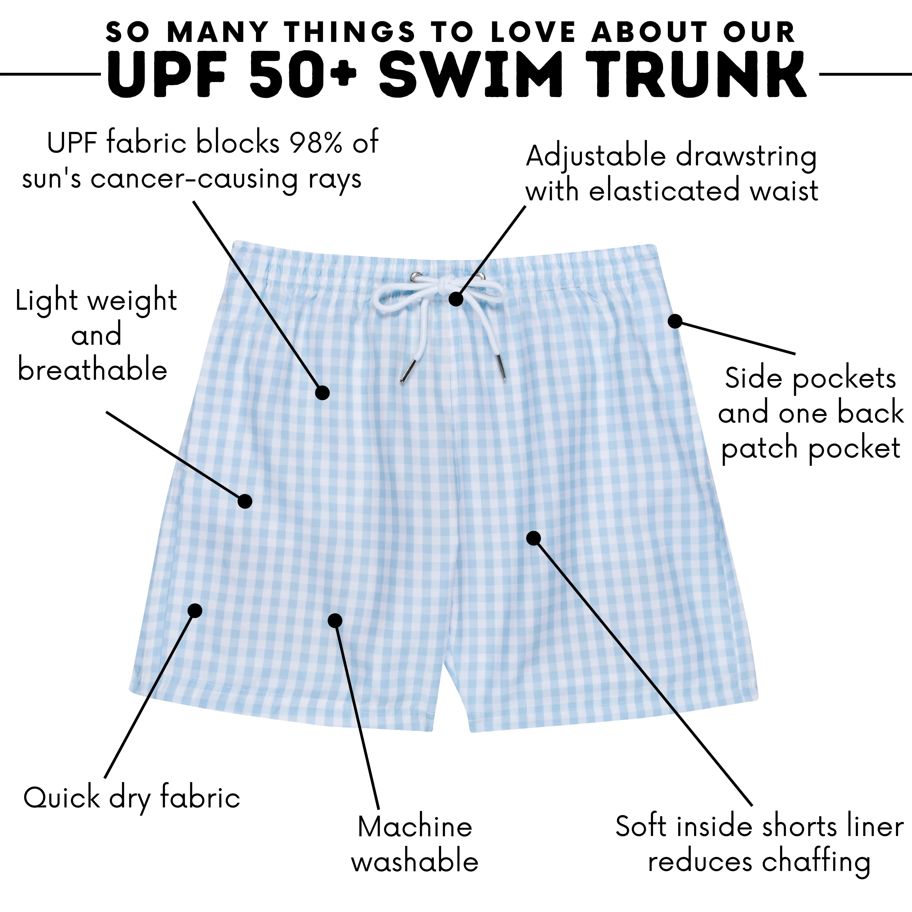 Boys Swim Trunks Boxer Brief Liner (sizes 6-14) | “Blue Gingham"