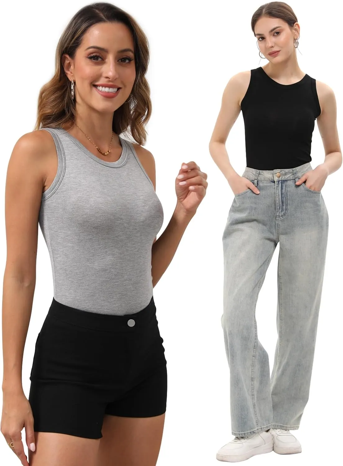 BQTQ 5 Pack Womens Crewneck Tank Tops High Neck Tank Tops Sleeveless Slim Fit Basic Tanks Top Ladies Undershirts