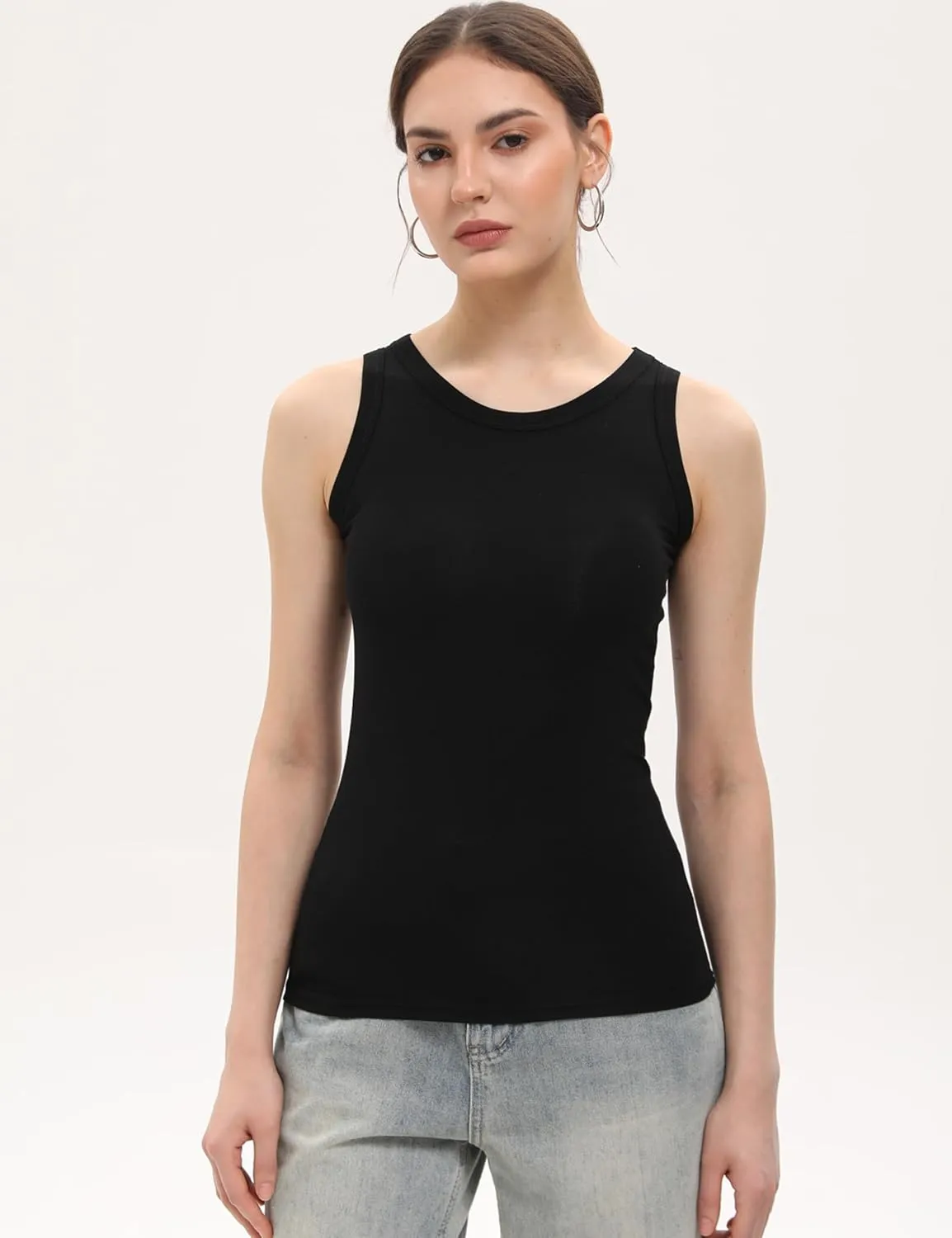 BQTQ 5 Pack Womens Crewneck Tank Tops High Neck Tank Tops Sleeveless Slim Fit Basic Tanks Top Ladies Undershirts