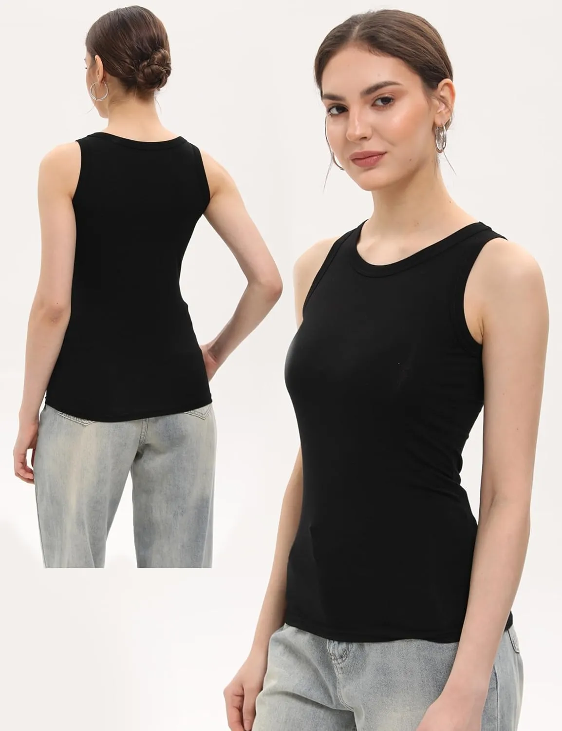 BQTQ 5 Pack Womens Crewneck Tank Tops High Neck Tank Tops Sleeveless Slim Fit Basic Tanks Top Ladies Undershirts