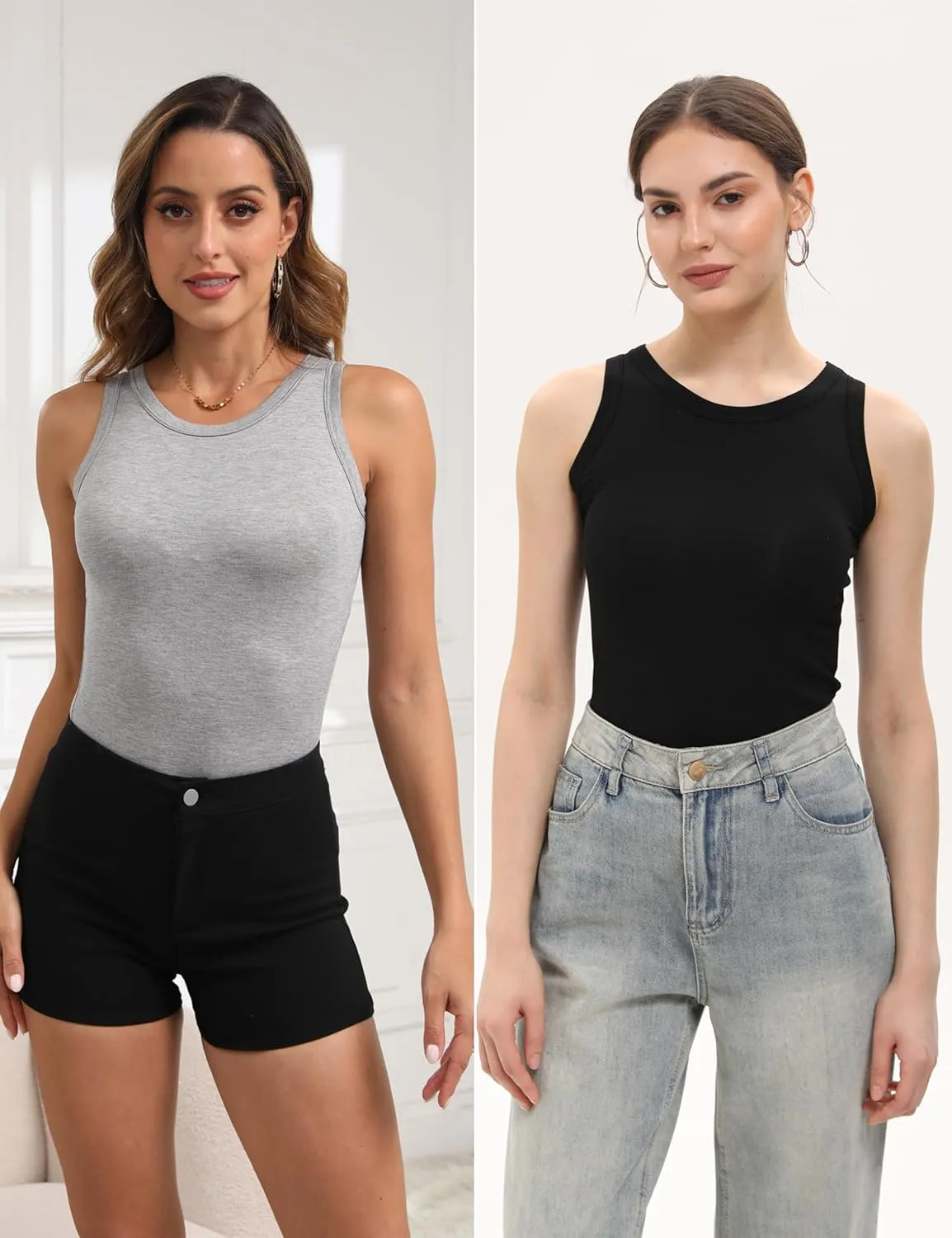 BQTQ 5 Pack Womens Crewneck Tank Tops High Neck Tank Tops Sleeveless Slim Fit Basic Tanks Top Ladies Undershirts