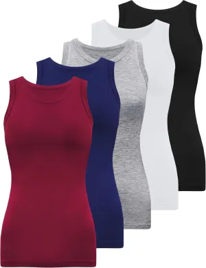 BQTQ 5 Pack Womens Crewneck Tank Tops High Neck Tank Tops Sleeveless Slim Fit Basic Tanks Top Ladies Undershirts