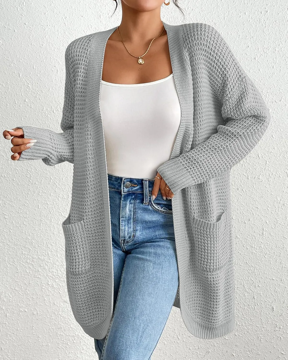 Bsubseach Cardigan Sweaters for Women Fall Outfits Open Front Crochet Sweater with Pocket