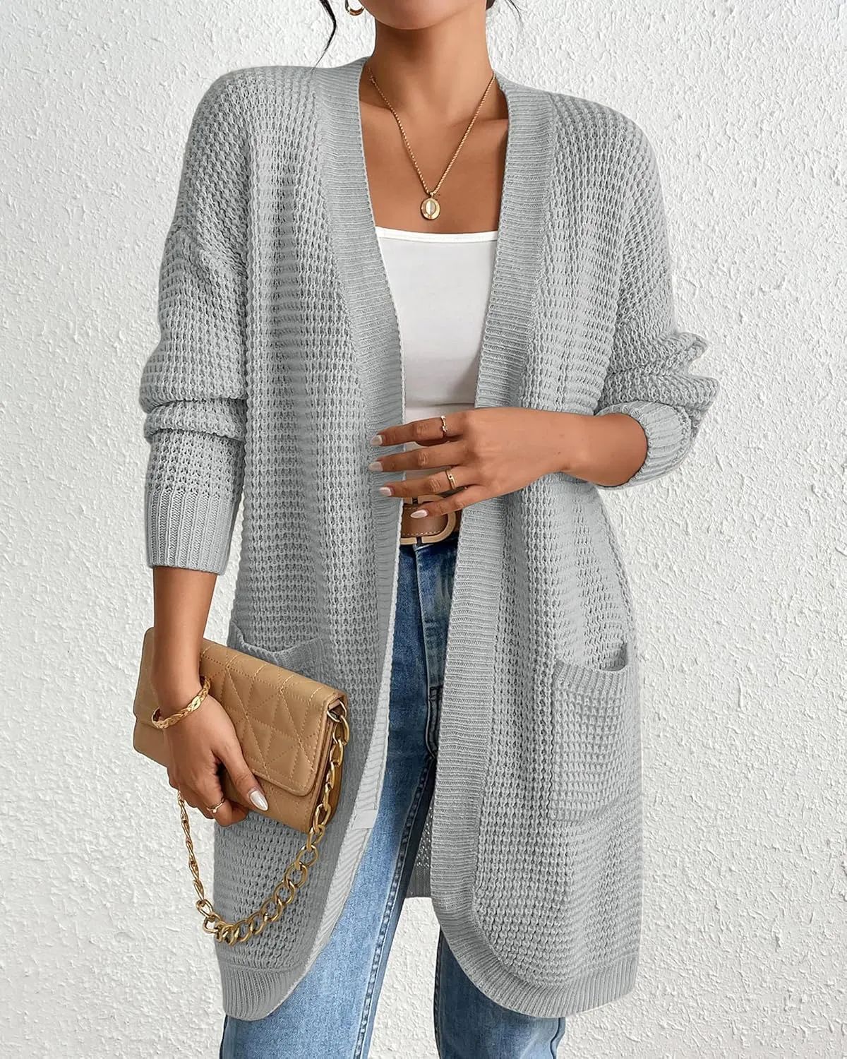 Bsubseach Cardigan Sweaters for Women Fall Outfits Open Front Crochet Sweater with Pocket