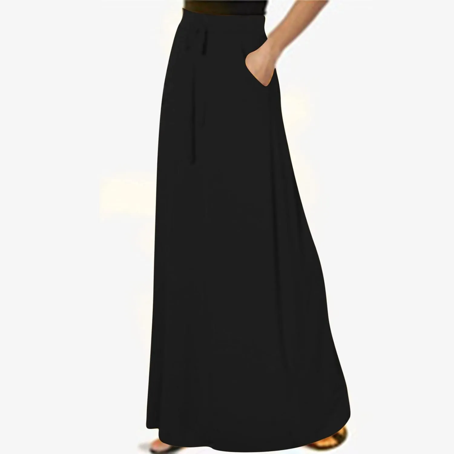 BTDECLAR Women Trendy Summer Maxi Skirt Elegant Elastic High Waisted Flowy Skirts Business Casual Long Skirts with Pockets