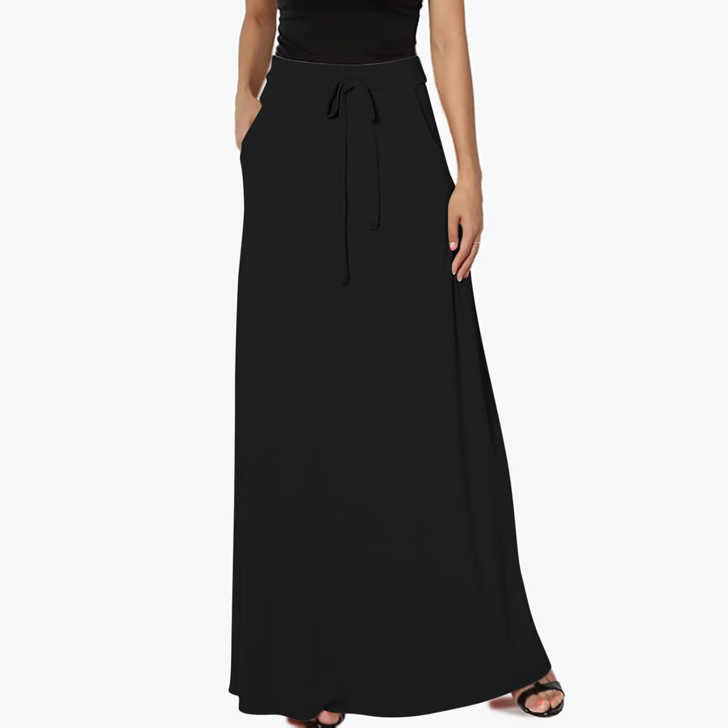 BTDECLAR Women Trendy Summer Maxi Skirt Elegant Elastic High Waisted Flowy Skirts Business Casual Long Skirts with Pockets