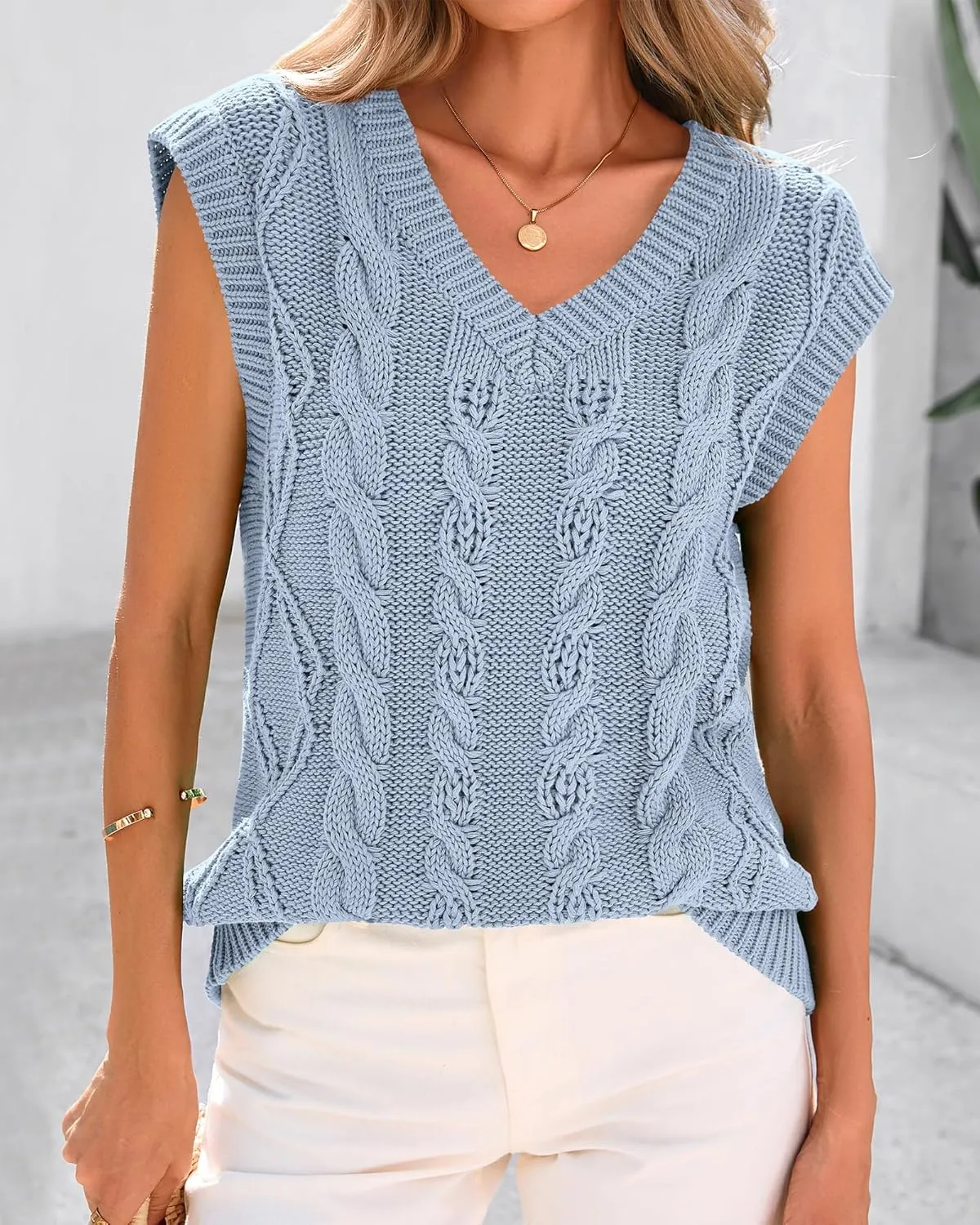 BTFBM Womens Oversized Sweater Vest 2025 Summer V Neck Casual Sleeveless Sweaters Loose Cable Knit Pullover Tops