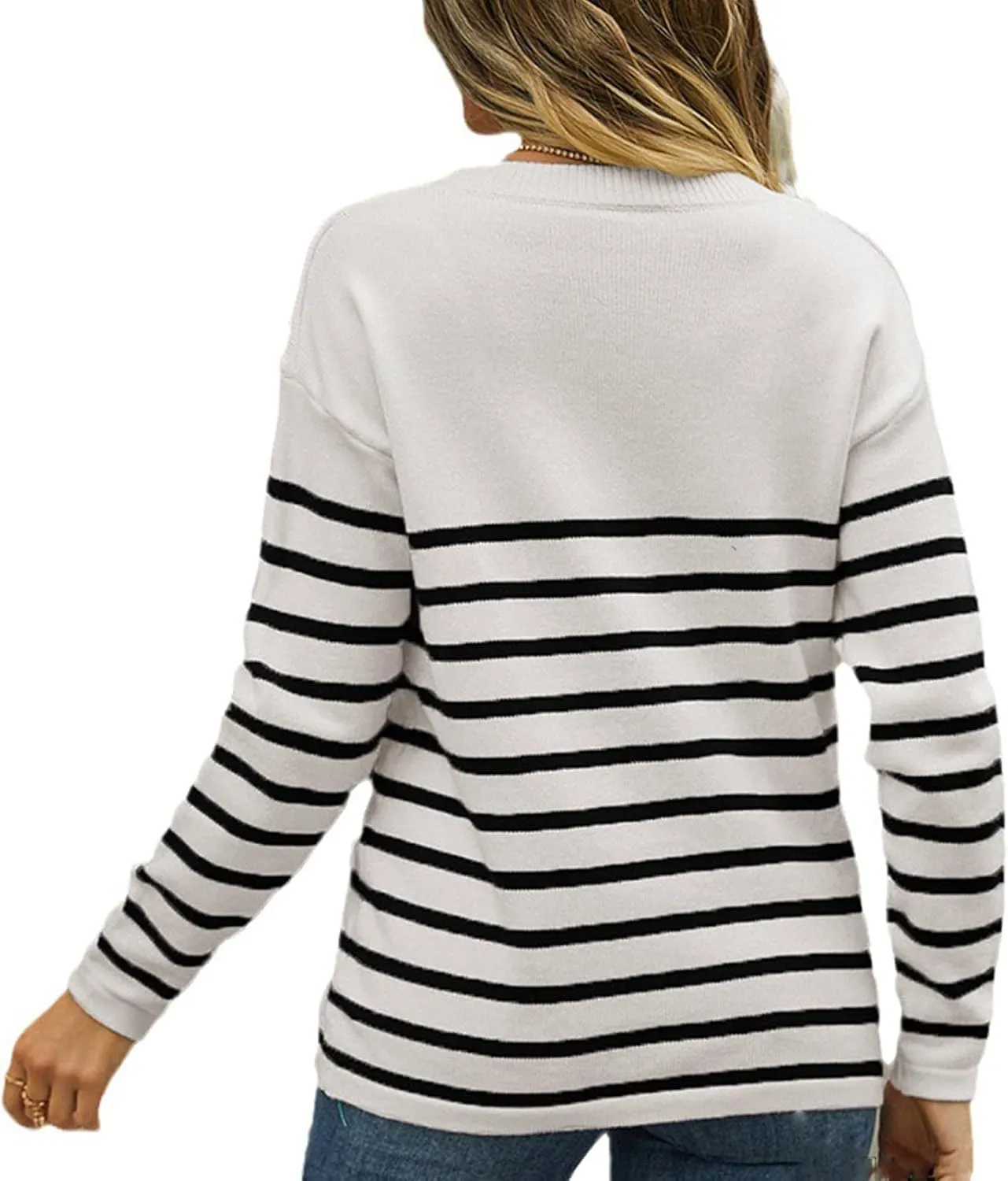 Cable Knit Striped Sweater for Women Crew Neck Oversized Long Sleeve Pullover Fall Winter Sweater for Women Trendy