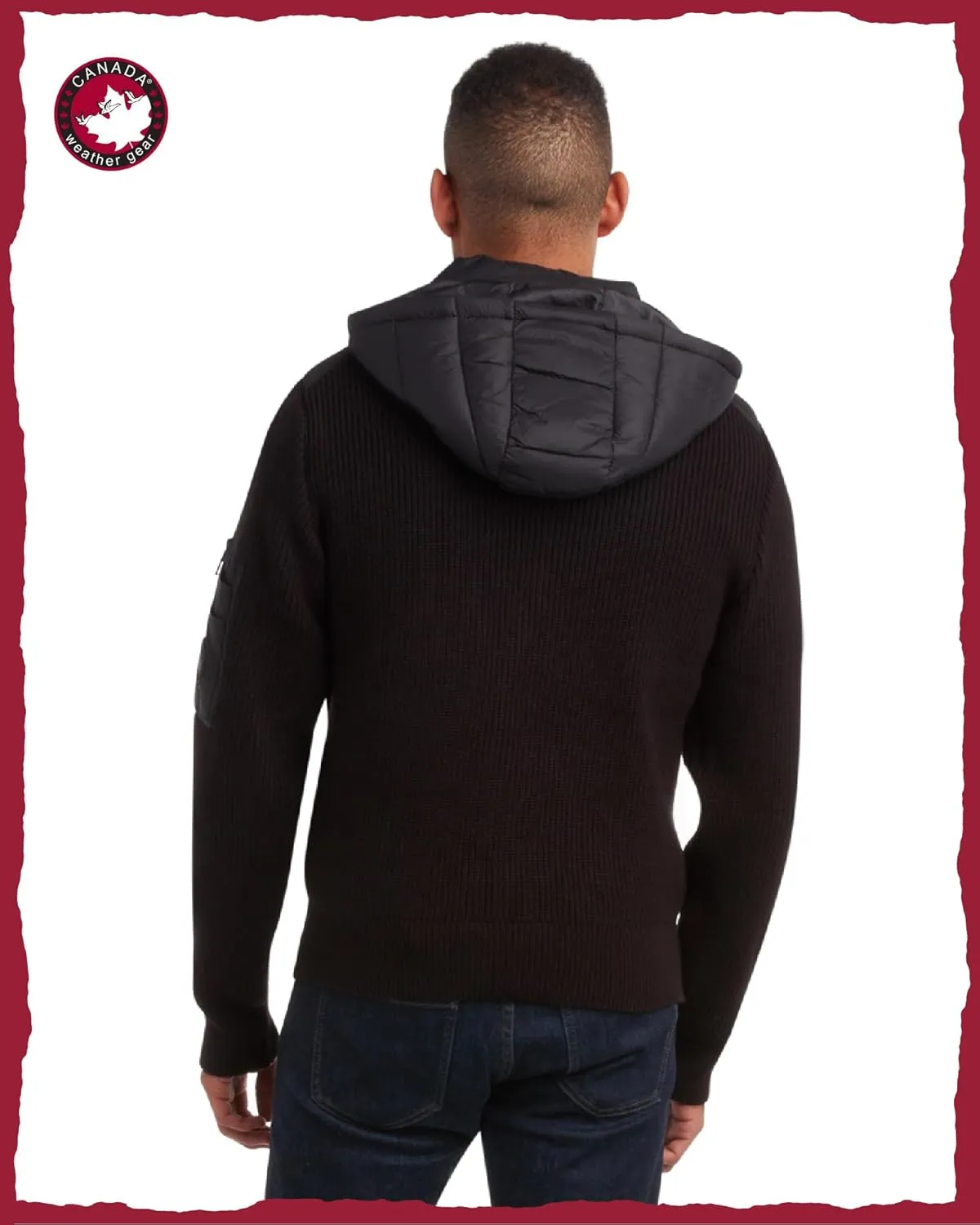 CANADA WEATHER GEAR Men's Quilted Sweater Vest - Water Resistant Full Zip Up Hooded Puffer Winter Jacket (Sizes: M-XXL)