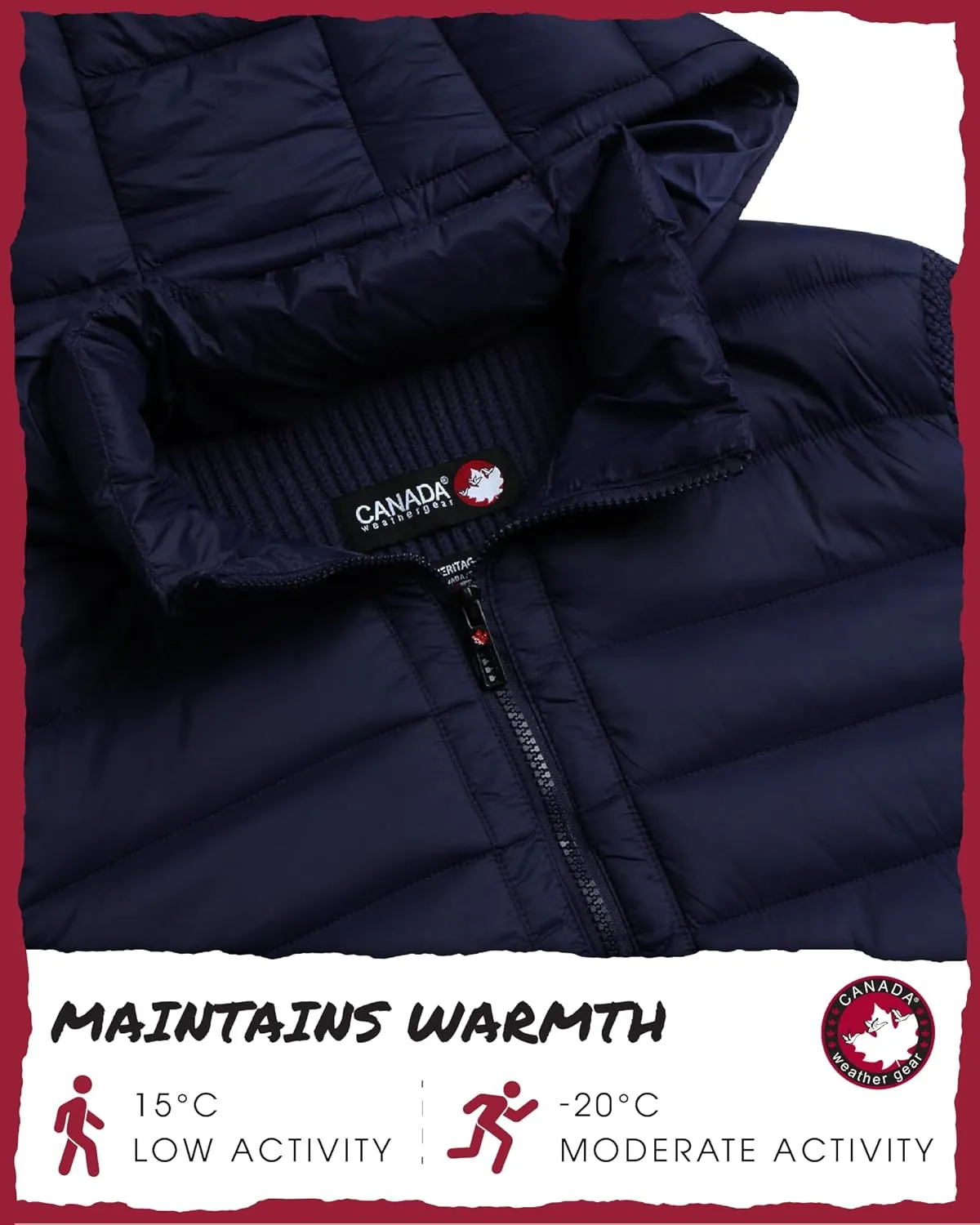 CANADA WEATHER GEAR Men's Quilted Sweater Vest - Water Resistant Full Zip Up Hooded Puffer Winter Jacket (Sizes: M-XXL)