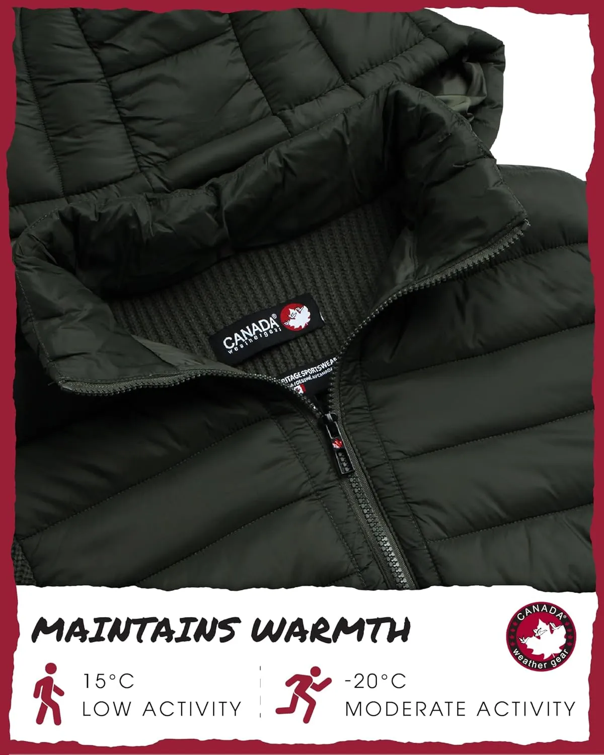 CANADA WEATHER GEAR Men's Quilted Sweater Vest - Water Resistant Full Zip Up Hooded Puffer Winter Jacket (Sizes: M-XXL)
